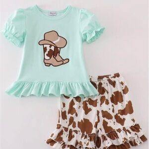 Mint Green Cowgirl Outfit with Ruffle Shorts